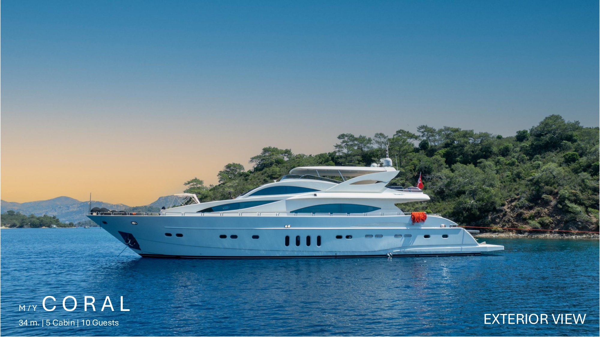 M/Y Coral — Yan dış görünüm günbatımı